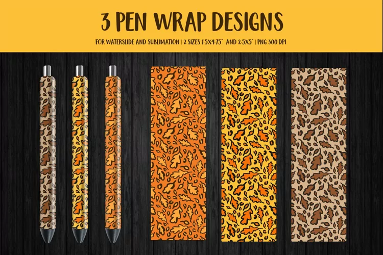 Fall Leopard Pen Wrap. Oak Leaves Pen Sublimation