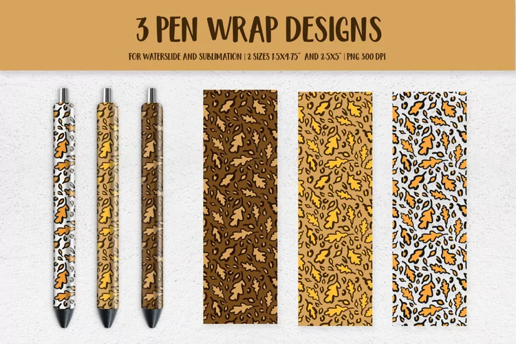 Autumn Leopard Pen Wrap. Oak Leaves Pen Sublimation