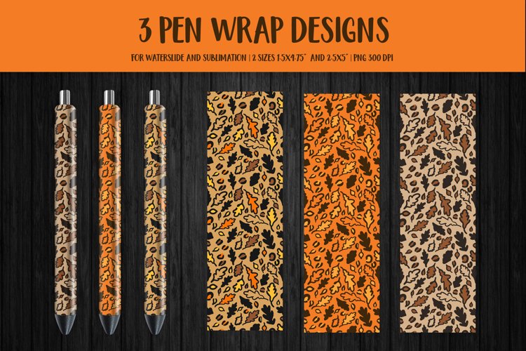 Oak Leaves Pen Wrap. Fall Leopard Print Pen Wrap Sublimation example image 1