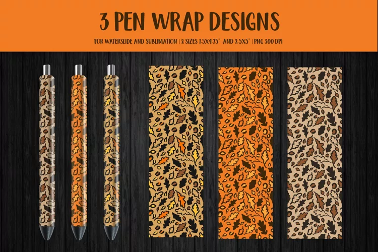 Oak Leaves Pen Wrap. Fall Leopard Print Pen Wrap Sublimation