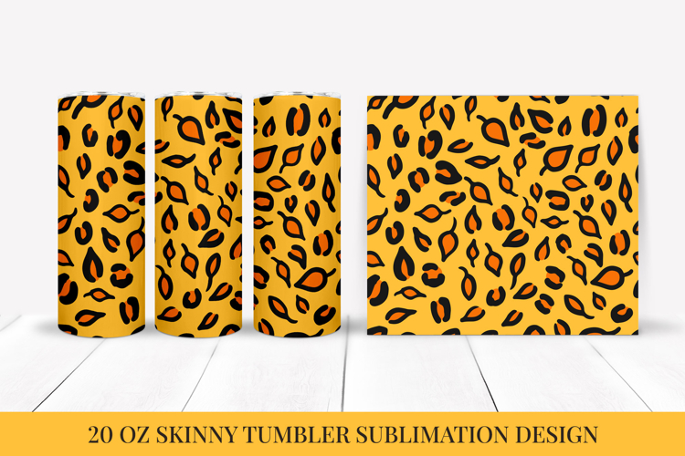 Fall Leaves Leopard Tumbler Wrap Sublimation Design FLT035