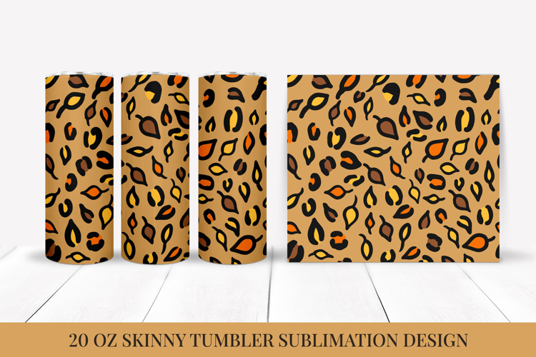 Fall Leaves Leopard Tumbler Wrap Sublimation Design FLT039