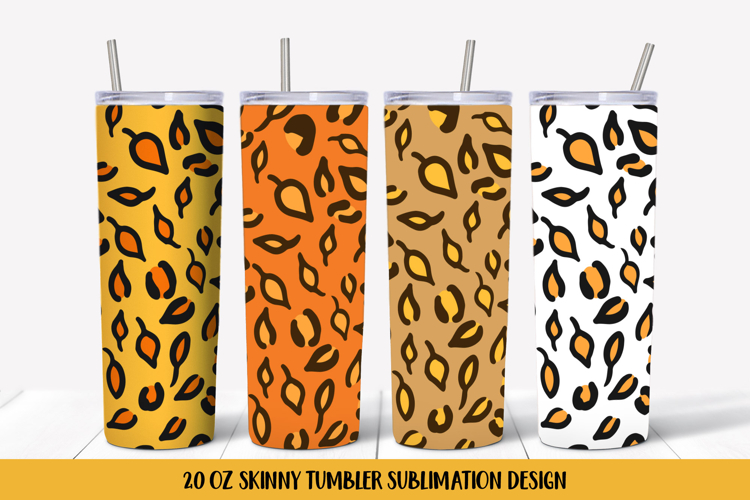 Fall Leaves Leopard Tumbler Wrap Sublimation Design FLT044