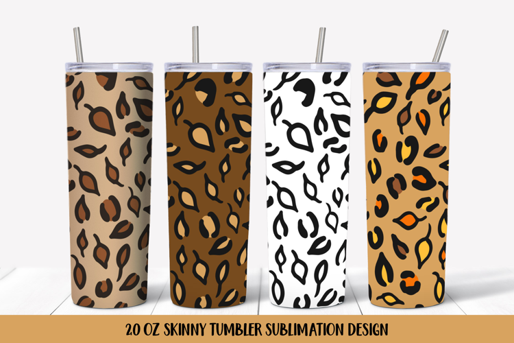 Fall Leaves Leopard Tumbler Wrap Sublimation Design FLT045