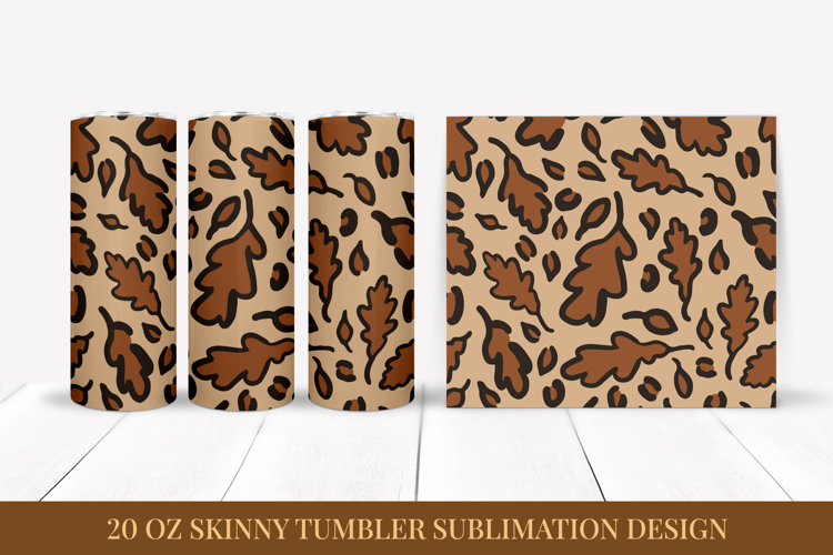 Fall Leaves Leopard Tumbler Wrap Sublimation Design FLT047