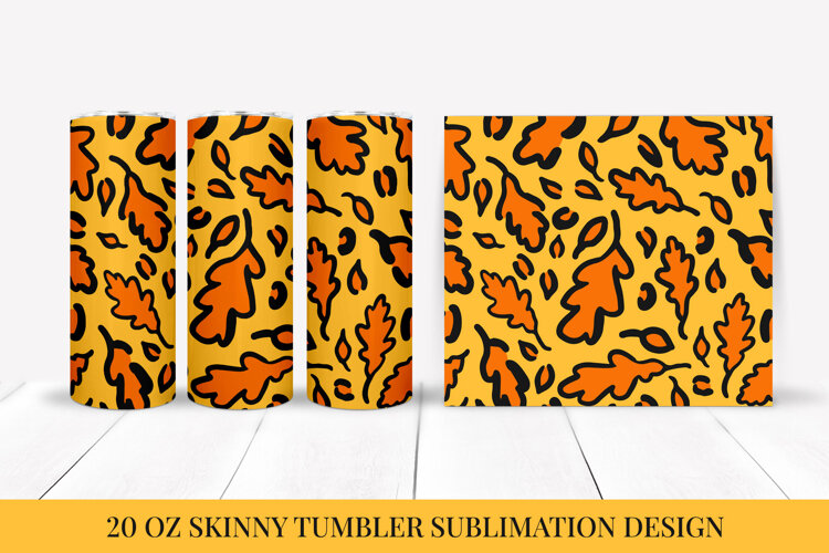 Fall Leaves Leopard Tumbler Wrap Sublimation Design FLT048 example image 1