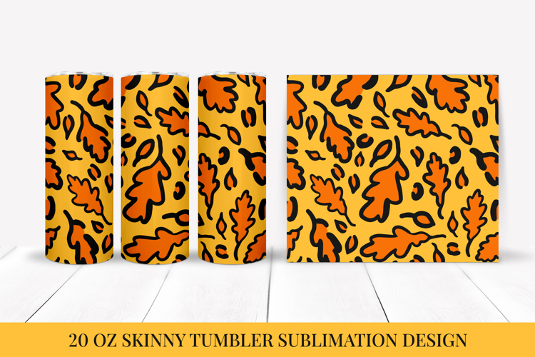 Fall Leaves Leopard Tumbler Wrap Sublimation Design FLT048