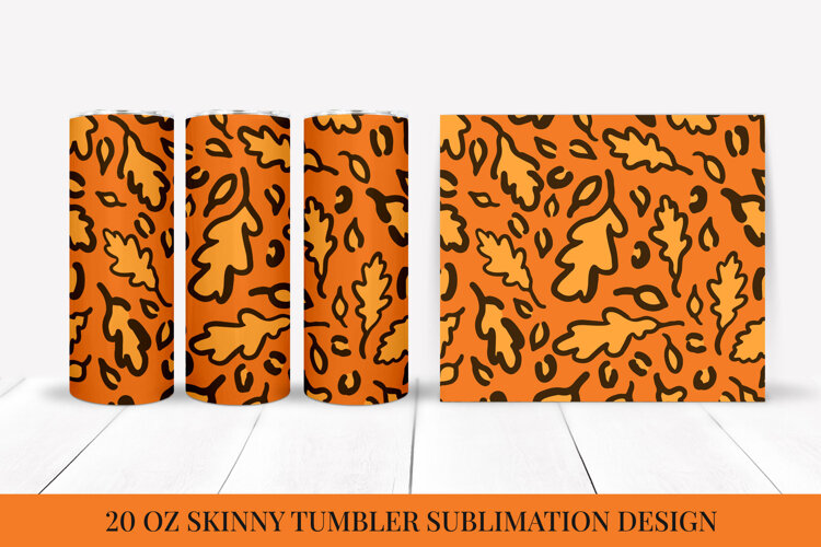 Fall Leaves Leopard Tumbler Wrap Sublimation Design FLT049 example image 1