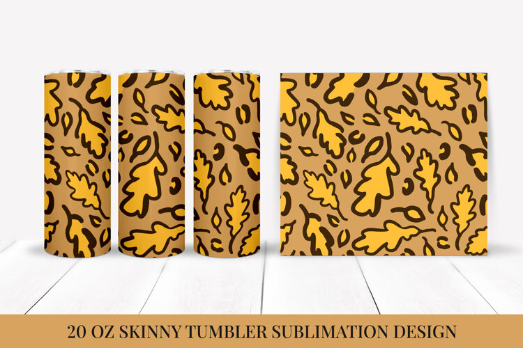 Fall Leaves Leopard Tumbler Wrap Sublimation Design FLT050 example image 1