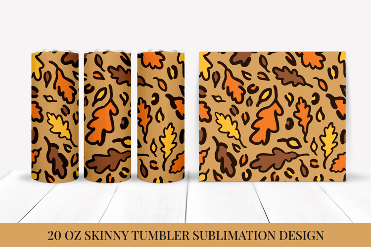 Fall Leaves Leopard Tumbler Wrap Sublimation Design FLT051