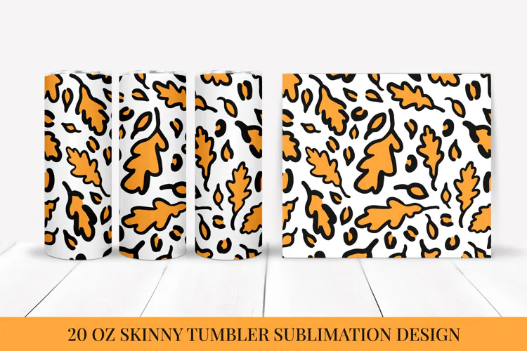 Fall Leaves Leopard Tumbler Wrap Sublimation Design FLT052