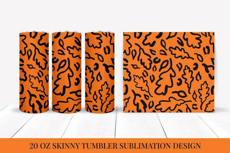 Fall Leaves Leopard Tumbler Wrap Sublimation Design FLT052 example image 1