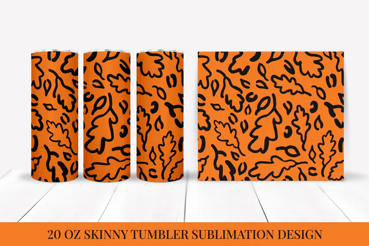 Fall Leaves Leopard Tumbler Wrap Sublimation Design FLT052