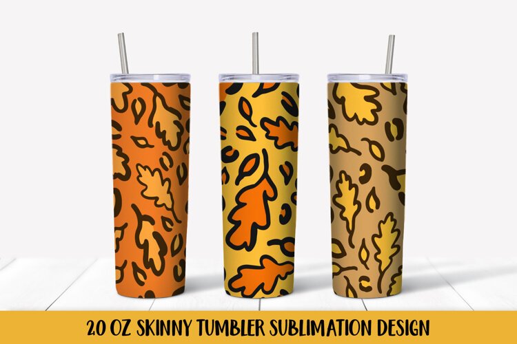 Fall Leaves Leopard Tumbler Wrap Sublimation Design FLT055 example image 1