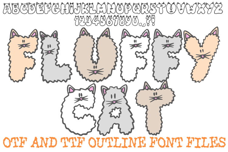 Fluffy Cat Font Kitten Typography Cartoon Lettering ABC OTF