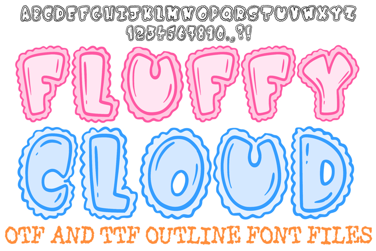 Fluffy Cloud Font Doodle Lettering Bubble Cartoon ABC OTF