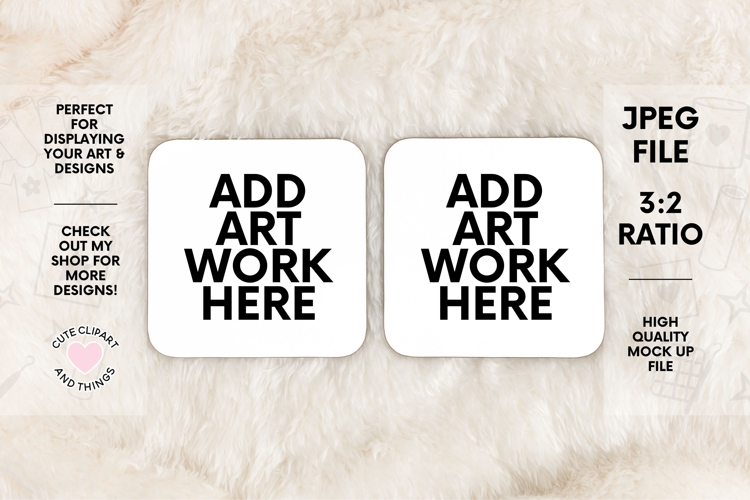 Coaster Mock Up | Two Coaster Mock Up With Fluffy Background