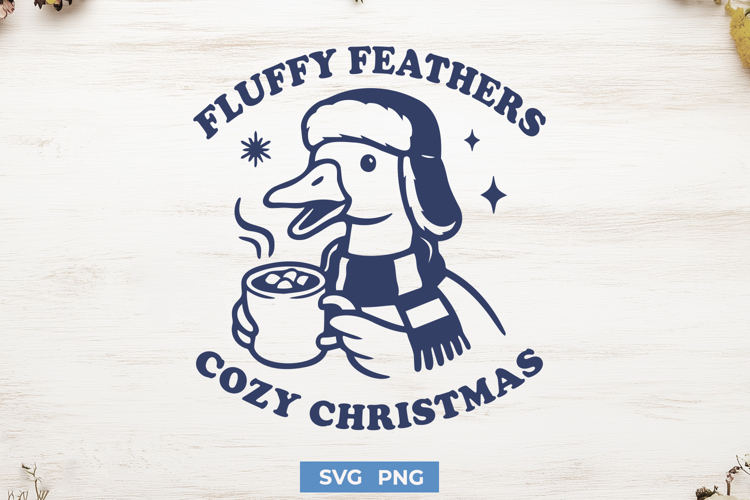 Fluffy Feathers Cozy Christmas SVG, Cute Goose Holiday Print