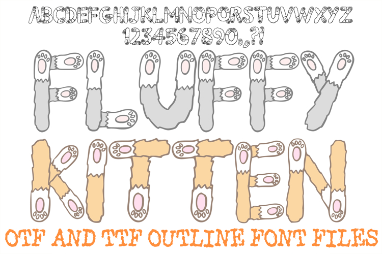Fluffy Kitten Alphabet Lettering Font Paws ABC OTF TTF