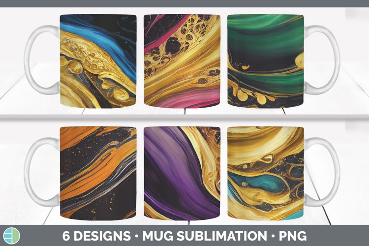 Bundle of six Fluid Art mug sublimation designs.