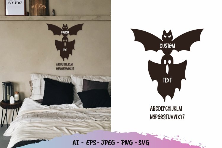 Flying Bat and Ghost Custom Text for Wall Decoration example image 1