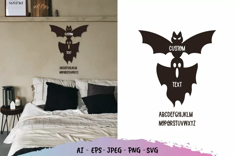 Flying Bat and Ghost Custom Text for Wall Decoration
