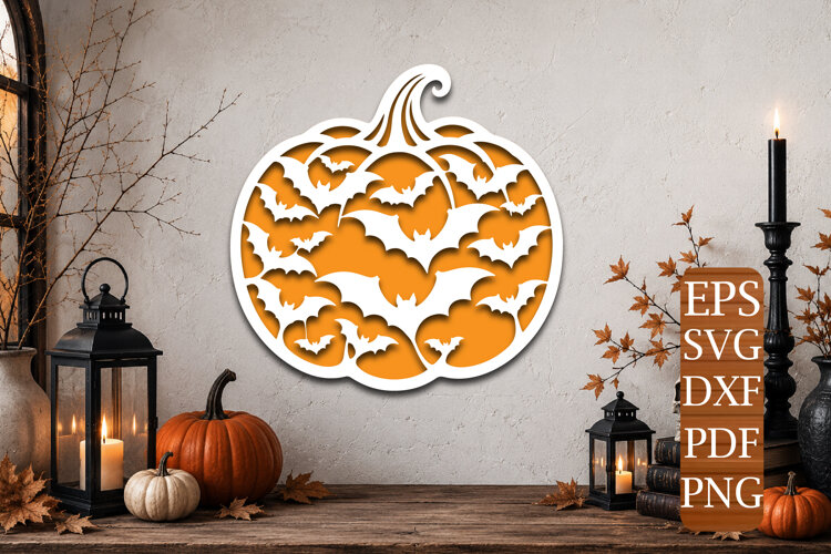 Flying Bats Pumpkin Laser Cut SVG example image 1