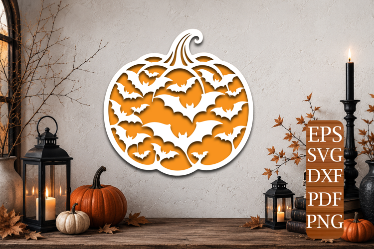 Flying Bats Pumpkin Laser Cut SVG