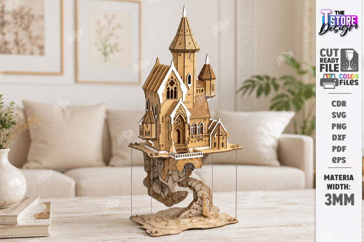 3D Layered Flying Castle Model Laser Cut |Puzzle Laser Cut