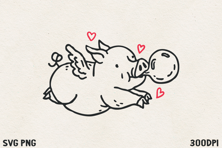 Funny Flying Cupid Pig SVG PNG | Cute Valentine Pig Angel