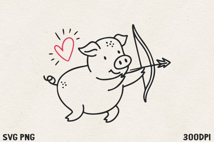 Cute Flying Cupid Pig SVG PNG | Funny Valentine Pig with Bow