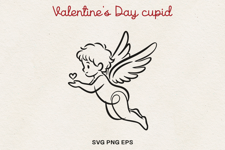 Valentine’s Day Cupid Illustration|Cute Love Angel Line Art.