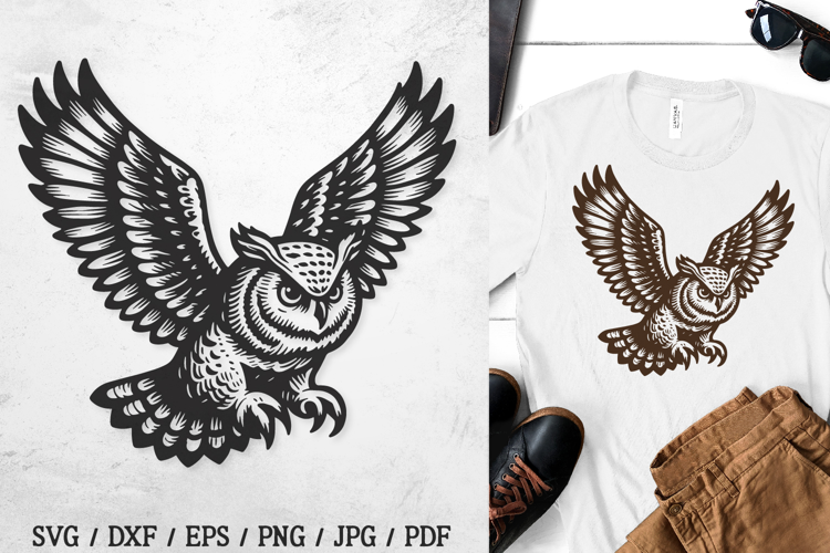 Owl SVG File | Flying Owl Vintage Engraving Vector Design