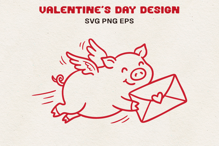 Flying Pig with Love Letter Valentine SVG