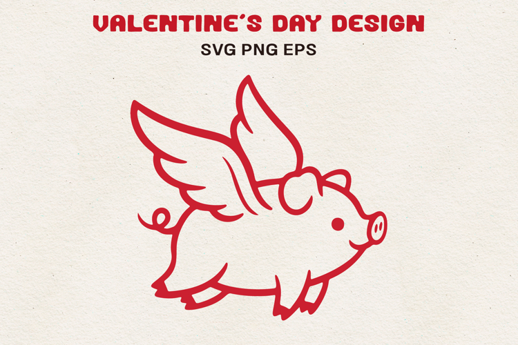 Flying Pig Side View Cute Valentine Line Art SVG