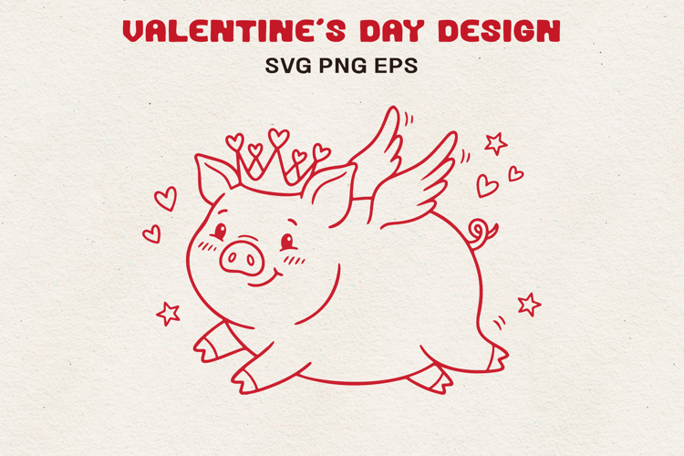 Princess Flying Pig Cute Valentine Pig SVG