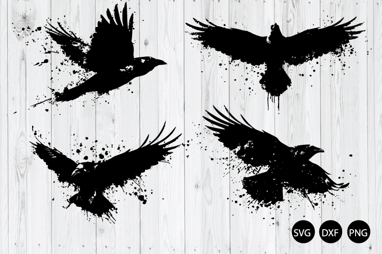 Flying Raven Gothic Ink Splatter SVG, Crow SVG, Raven SVG