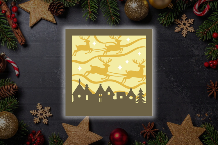 Flying Reindeers - Christmas Shadow Box