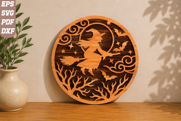 Flying Witch Halloween Laser Cut SVG