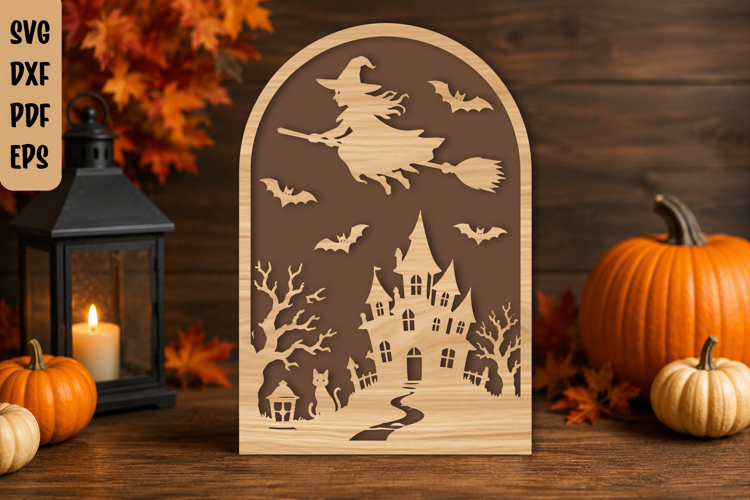 Flying Witch Haunted House Arch SVG