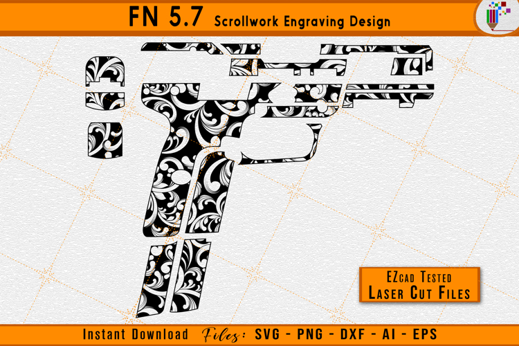 FN 5dot7 Scrollwork Firearms Gun Laser Engraving Design Files