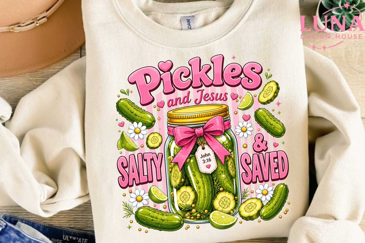 Pickles and Jesus Salty Saved PNG, Christian Pickle Jar PNG