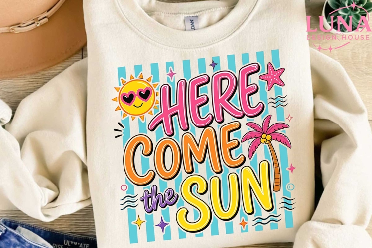 Here Come The Sun PNG, Summer Beach PNG, Retro Summer Sublim