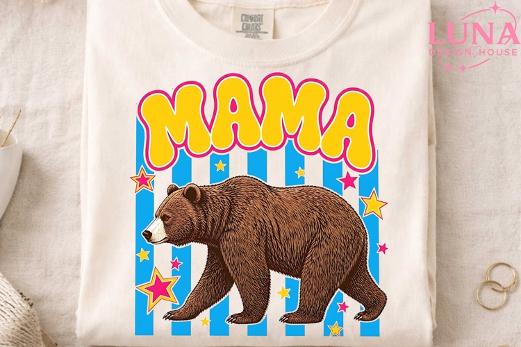 Mama Bear Retro Stars PNG, Mama Bear Clipart, Retro Mom PNG