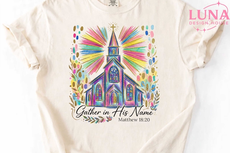 Colorful Church Clipart PNG, Christian Sublimation Design PN