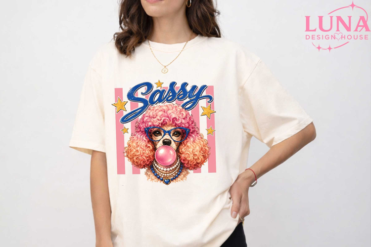Sassy Poodle Bubblegum PNG, Pink Poodle Clipart, Dog Sublima