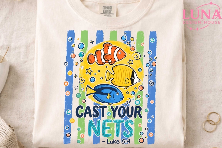 Cast Your Nets Fish Christian PNG, Luke 5:4 Bible Verse PNG