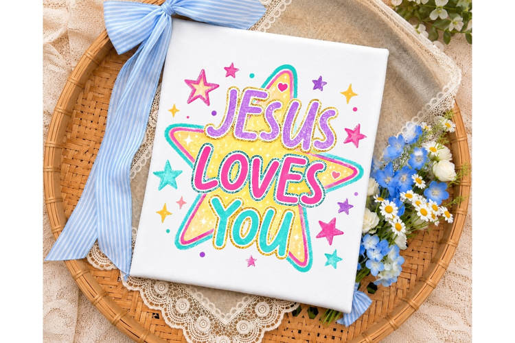 Jesus Loves You Star PNG Sublimation Des