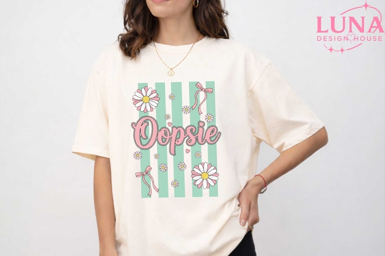 Oopsie Coquette Daisy Floral PNG, Pink Bow Aesthetic PNG