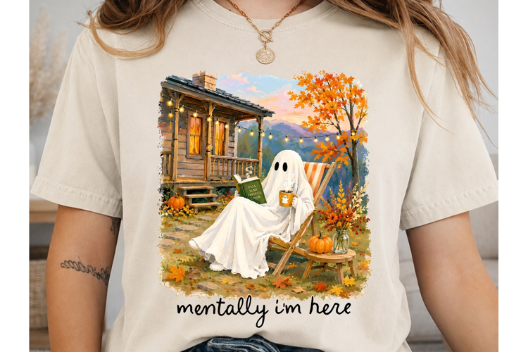 Fall Ghost Reading PNG Shirt Design